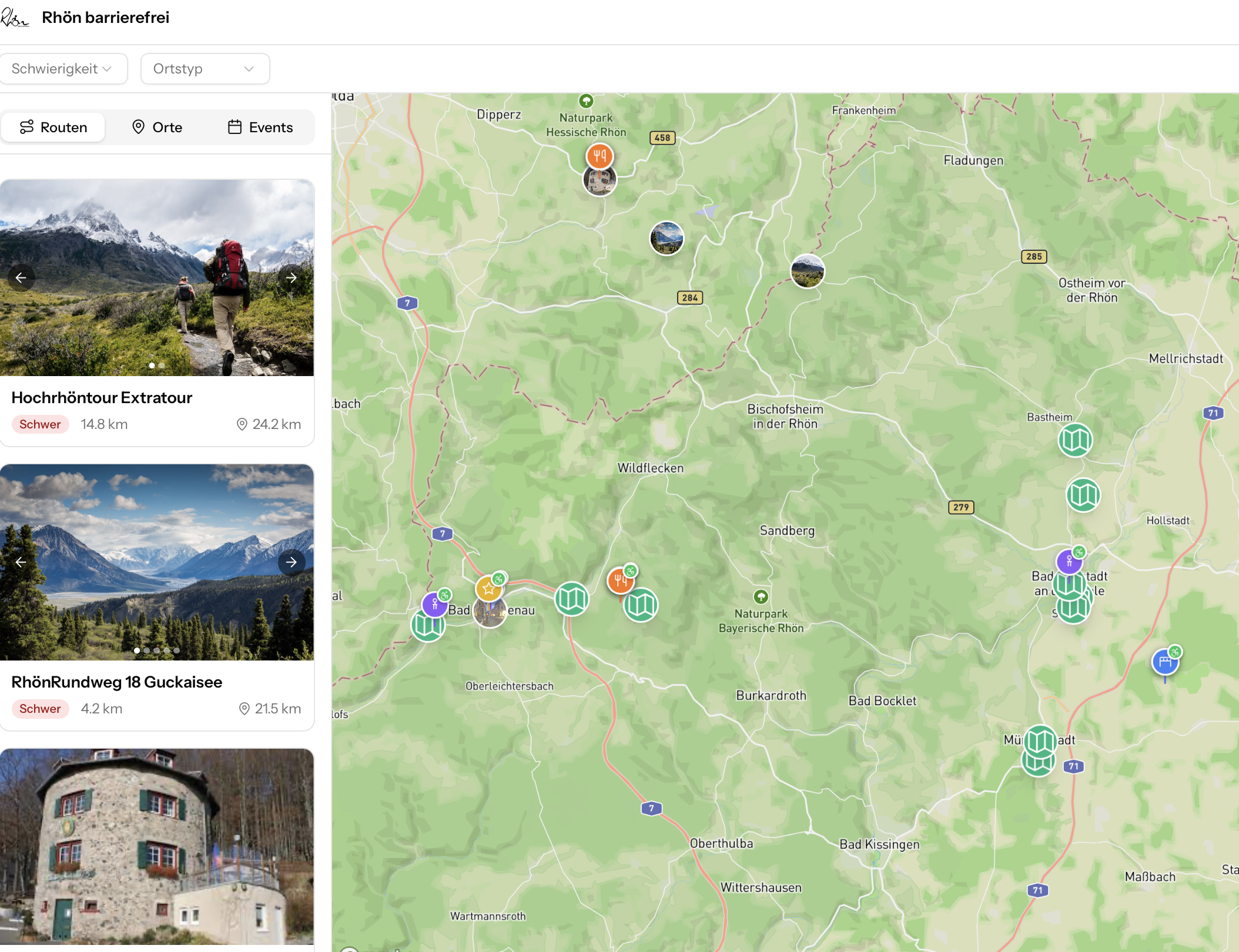 Kartenübersciht der Routen und Orte